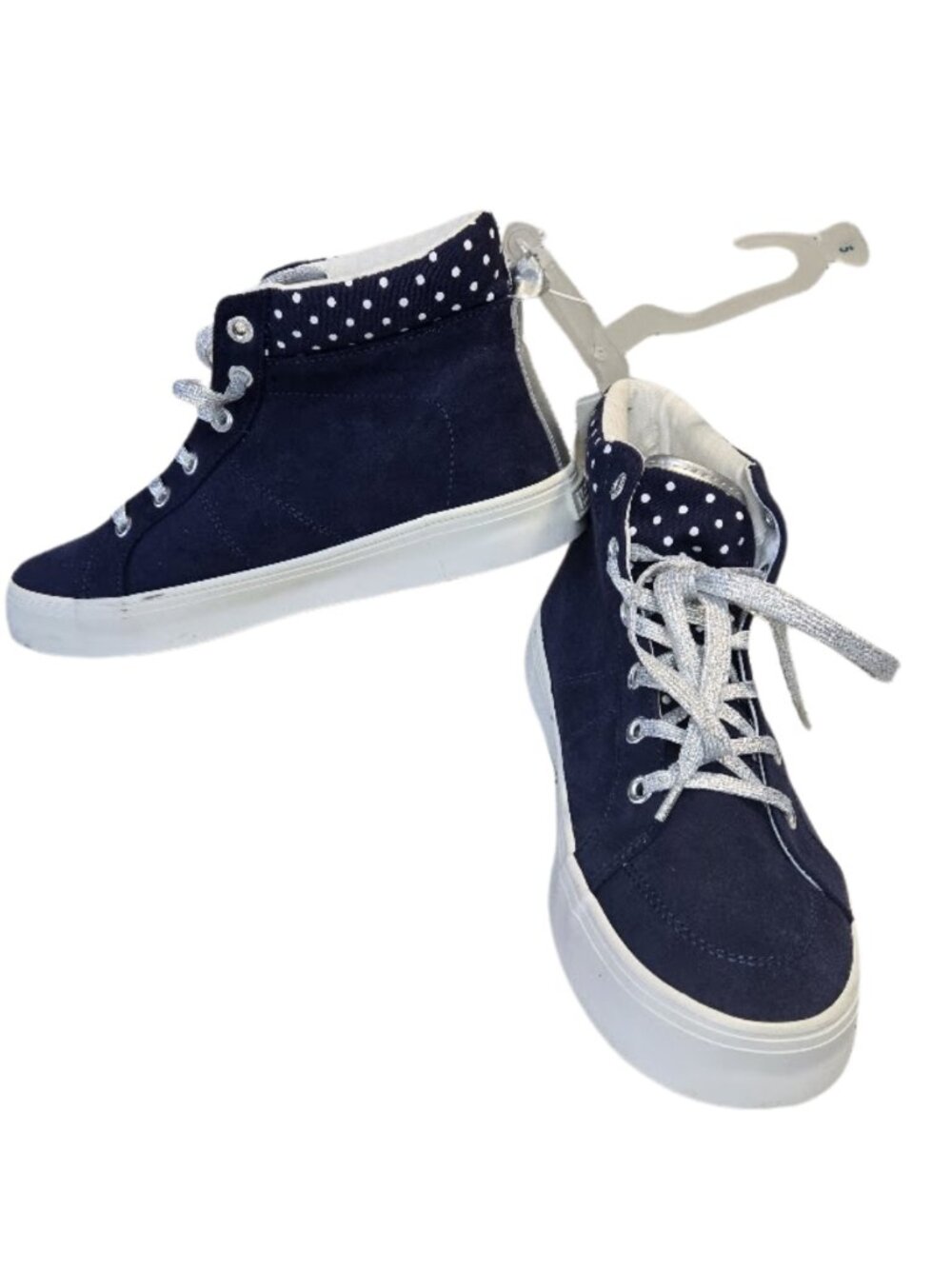 NWT Old Navy girls' navy blue high-top sneakers with polka dot collars size 5